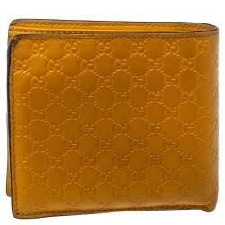 Pre Owned Gucci Mustard Yellow Leather Microguccissima Bifold Wallet