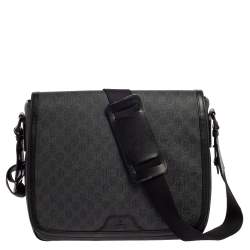 Gucci Messenger GG Supreme Black/Grey in Canvas/Leather with Palladium-tone  - US