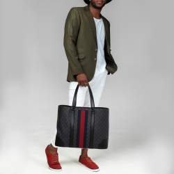 Gucci Black/Grey GG Supreme Canvas and Leather Web Tote 