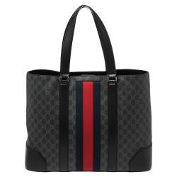 Gucci Black/Grey GG Supreme Canvas and Leather Web Tote 