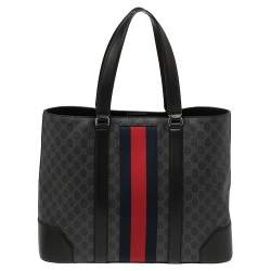 Gucci Black/Grey GG Supreme Canvas and Leather Web Tote 