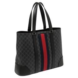 Gucci Black/Grey GG Supreme Canvas and Leather Web Tote 