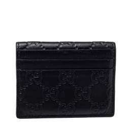 Pre Owned حافظة بطاقات غوتشي ثنائية الطيه جلد غوتشيسيما أسود