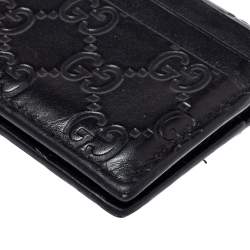 Pre Owned حافظة بطاقات غوتشي ثنائية الطيه جلد غوتشيسيما أسود