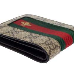 Gucci Beige GG Supreme Canvas Signature Web Bifold Wallet 