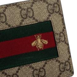Gucci Beige GG Supreme Canvas Signature Web Bifold Wallet 