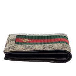 Gucci Beige GG Supreme Canvas Signature Web Bifold Wallet 