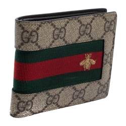 Gucci Beige GG Supreme Canvas Signature Web Bifold Wallet 