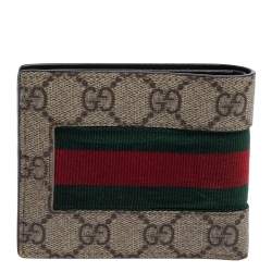 Gucci Beige GG Supreme Canvas Signature Web Bifold Wallet 