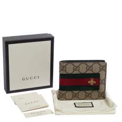Gucci Beige GG Supreme Canvas Signature Web Bifold Wallet 