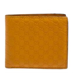 Pre Owned Gucci Mustard Yellow Leather Microguccissima Bifold Wallet