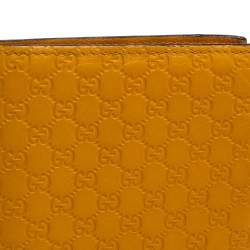 Pre Owned Gucci Mustard Yellow Leather Microguccissima Bifold Wallet