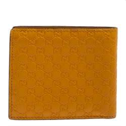 Pre Owned Gucci Mustard Yellow Leather Microguccissima Bifold Wallet