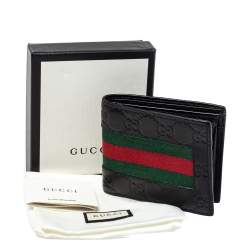 مملوكة مسبقًا Gucci Black Guccissima Leather Web Bifold Wallet