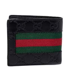 مملوكة مسبقًا Gucci Black Guccissima Leather Web Bifold Wallet