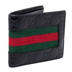 مملوكة مسبقًا Gucci Black Guccissima Leather Web Bifold Wallet