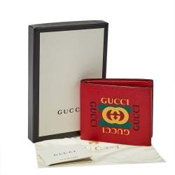 مملوكة مسبقًا محفظة غوتشى ثنائية الطيه شعار جلد حمراء 