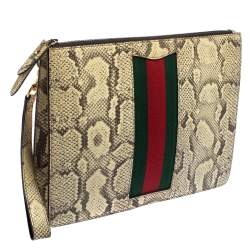 مملوكة مسبقًا حقيبة كلتش غوتشي ويب جلد ثعبان بيج