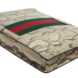 مملوكة مسبقًا حقيبة كلتش غوتشي ويب جلد ثعبان بيج