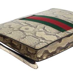 مملوكة مسبقًا حقيبة كلتش غوتشي ويب جلد ثعبان بيج