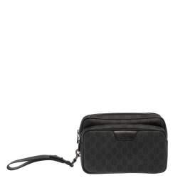 Gucci Black GG Supreme Canvas Wristlet Pouch