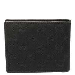 Gucci Black Leather and Canvas Interlocking G Bifold Wallet