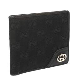 Gucci Black Leather and Canvas Interlocking G Bifold Wallet