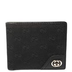 Gucci Black Leather and Canvas Interlocking G Bifold Wallet