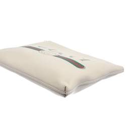 Gucci White Leather Logo Print Zip Pouch