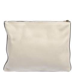 Gucci White Leather Logo Print Zip Pouch
