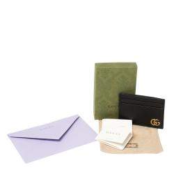 مملوكة مسبقًا حافظة بطاقات غوتشي كلبس نقود مارمونت جي جي جلد أسود