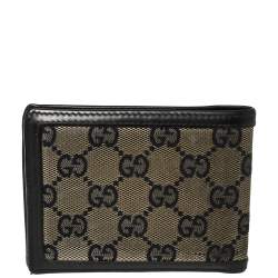 Gucci Beige/Navy Blue GG Canvas and Leather Bifold Wallet