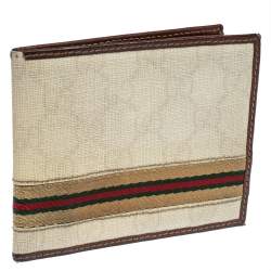 Gucci Off White/Brown GG Superme Web Bifold Wallet    