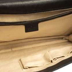 Gucci Black Leather Bamboo Handle Briefcase