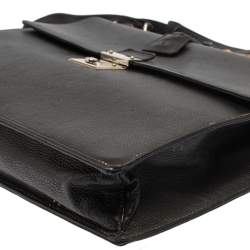 Gucci Black Leather Bamboo Handle Briefcase