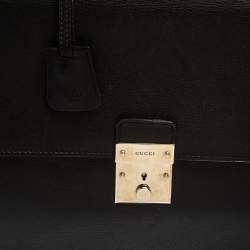 Gucci Black Leather Bamboo Handle Briefcase