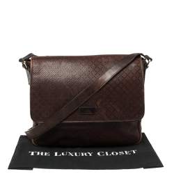 مملوكة مسبقًا Gucci Brown Diamante Leather Messenger Bag