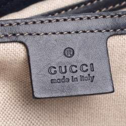 Pre Owned Gucci Navy Blue GG Supreme Canvas Leather Medium Carry On Duffle Bag