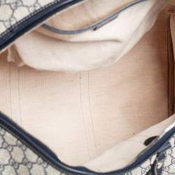 Pre Owned Gucci Navy Blue GG Supreme Canvas Leather Medium Carry On Duffle Bag