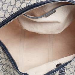 Pre Owned Gucci Navy Blue GG Supreme Canvas Leather Medium Carry On Duffle Bag