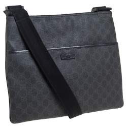 Gucci Black GG Supreme Canvas Medium Flat Messenger Bag