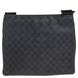 Gucci Black GG Supreme Canvas Medium Flat Messenger Bag