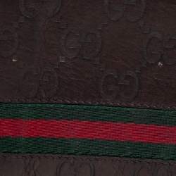 Pre Owned محفظة غوتشي ثنائية الطية ويب جلد غوتشيسيما بنية