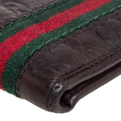 Pre Owned محفظة غوتشي ثنائية الطية ويب جلد غوتشيسيما بنية