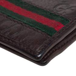 Pre Owned محفظة غوتشي ثنائية الطية ويب جلد غوتشيسيما بنية