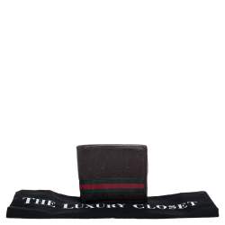 Pre Owned محفظة غوتشي ثنائية الطية ويب جلد غوتشيسيما بنية