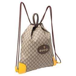 مملوكة مسبقًا Gucci Beige/Mustard GG Supreme Canvas and Leather Neo Vintage Drawstring Backpack