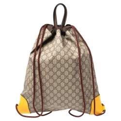 مملوكة مسبقًا Gucci Beige/Mustard GG Supreme Canvas and Leather Neo Vintage Drawstring Backpack