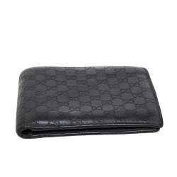 Pre Owned محفظة غوتشي جلد مايكروغوتشيسيما رصاصي ثنائية الطي