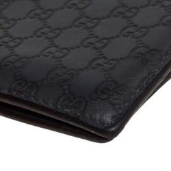 Pre Owned محفظة غوتشي جلد مايكروغوتشيسيما رصاصي ثنائية الطي